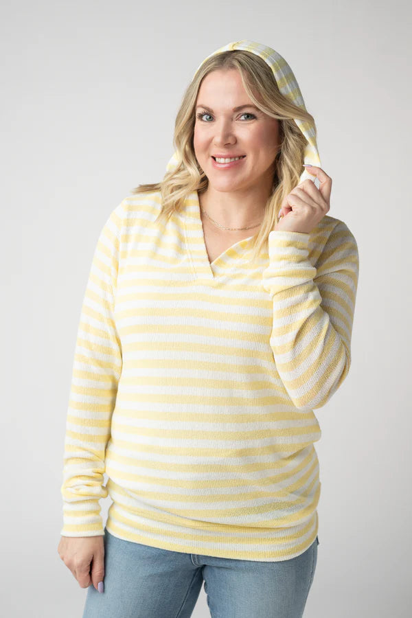 ***PRE-ORDER*** Michelle Mae Amelia Striped Hoodie - Lemon