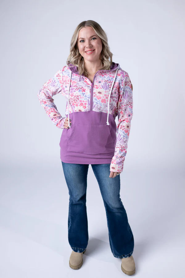Michelle Mae Halfzip Hoodie - Coral Sunset Floral and Mauve