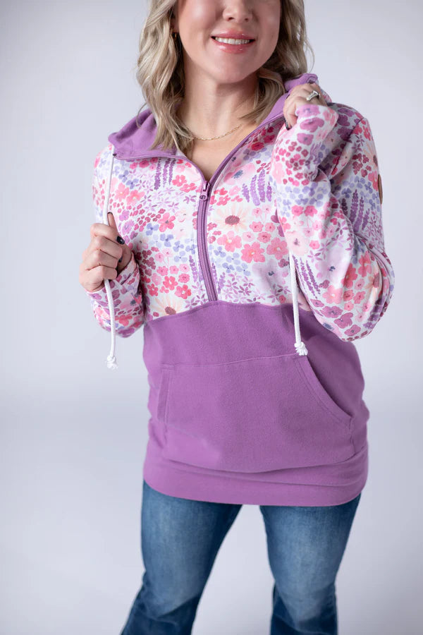 Michelle Mae Halfzip Hoodie - Coral Sunset Floral and Mauve