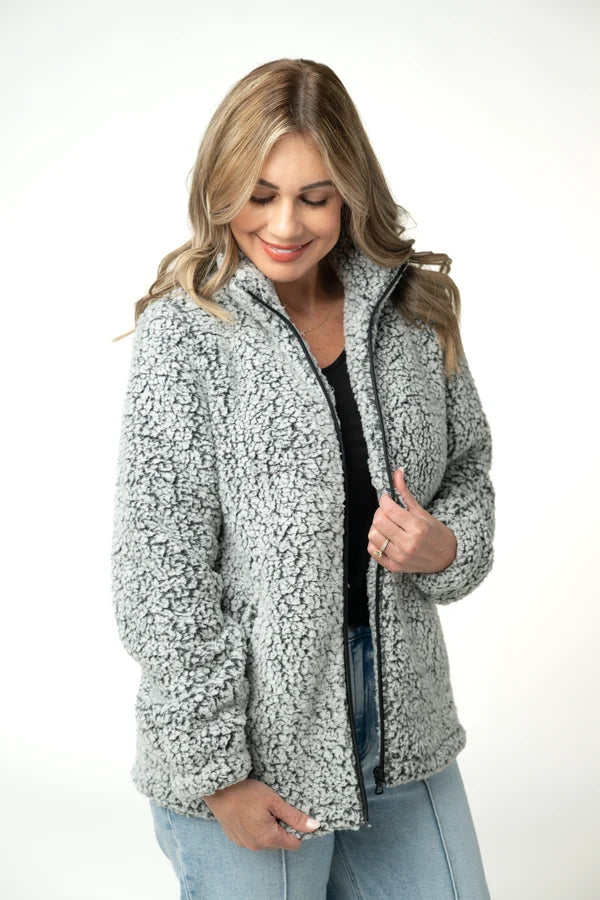 ***PRE-ORDER*** Michelle Mae Two Tone Fullzip Sherpa - Charcoal