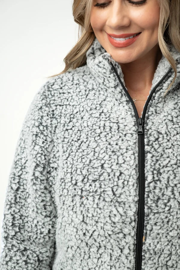 ***PRE-ORDER*** Michelle Mae Two Tone Fullzip Sherpa - Charcoal