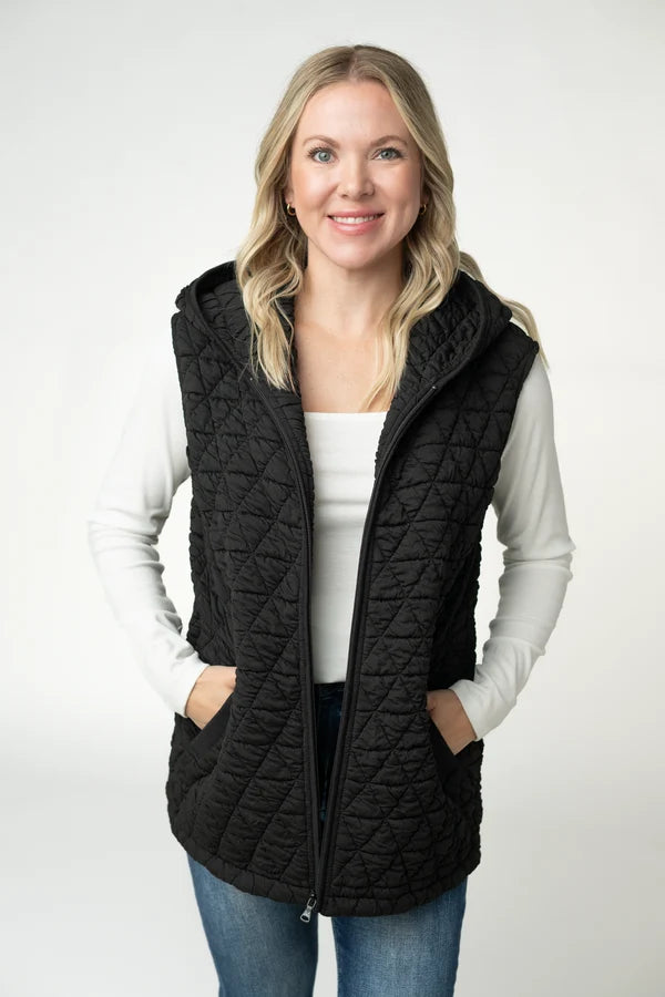 ***PRE-ORDER*** Michelle Mae Heather Geometric Hooded Vest - Black