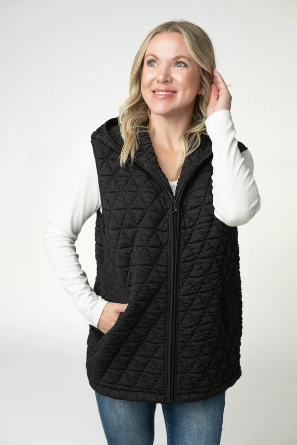 ***PRE-ORDER*** Michelle Mae Heather Geometric Hooded Vest - Black