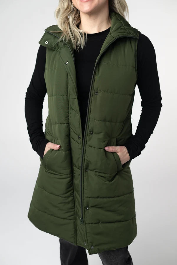 ***PRE-ORDER*** Michelle Mae Harlow Long Vest - Dark Olive