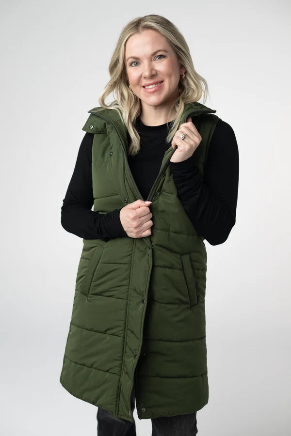 ***PRE-ORDER*** Michelle Mae Harlow Long Vest - Dark Olive