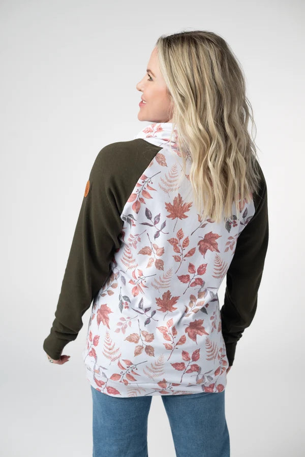 ***PRE-ORDER*** Michelle Mae Classic Zoey ZipCowl Sweatshirt - Autumn Leaves and Olive
