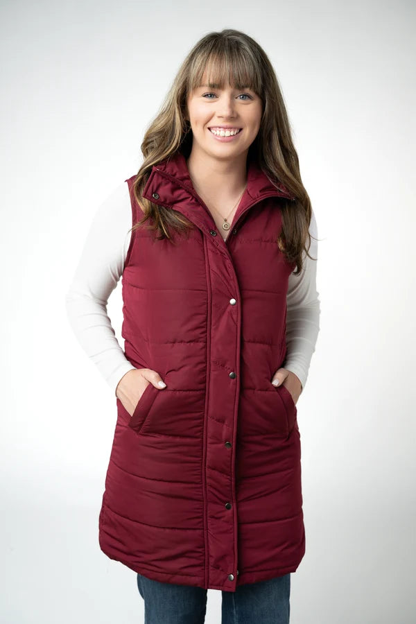 ***PRE-ORDER*** Michelle Mae Harlow Long Vest - Burgundy