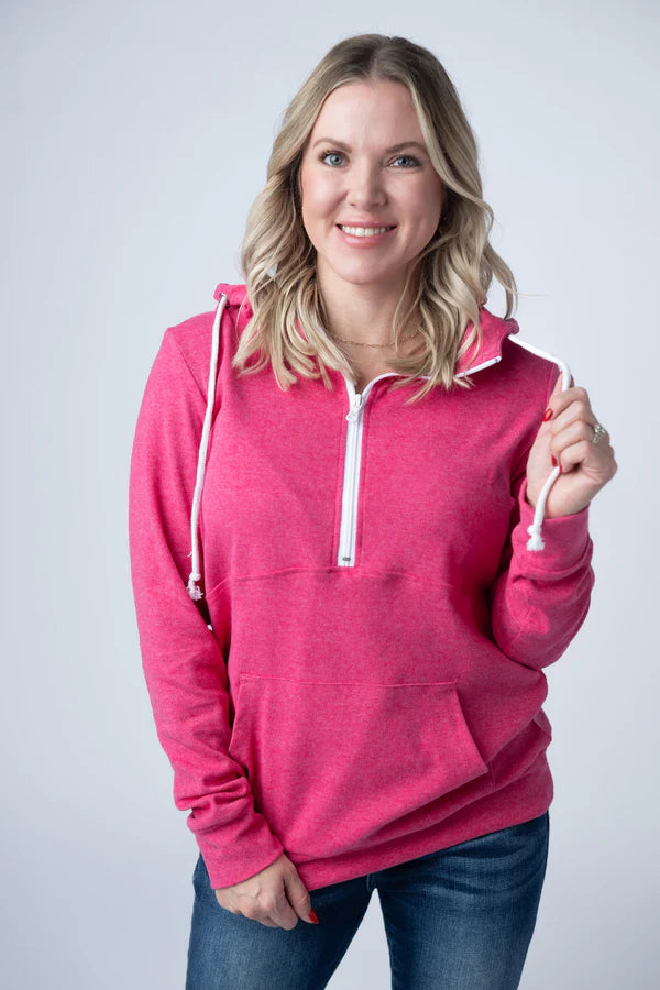 Michelle Mae Pixie Pocket Halfzip Hoodie - Hot Pink