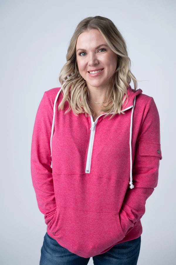 Michelle Mae Pixie Pocket Halfzip Hoodie - Hot Pink