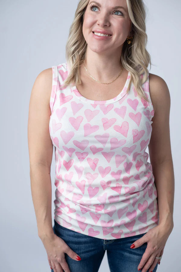 Michelle Mae Ava Tank - Blushing Pink Hearts