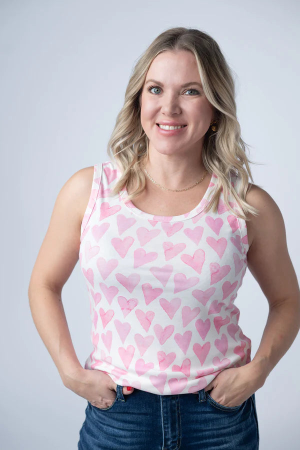 Michelle Mae Ava Tank - Blushing Pink Hearts