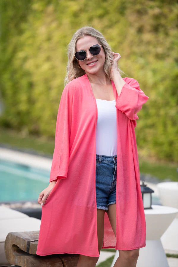***PRE-ORDER*** Michelle Mae Ellie Cover-Up Kimono - Sunkissed Coral