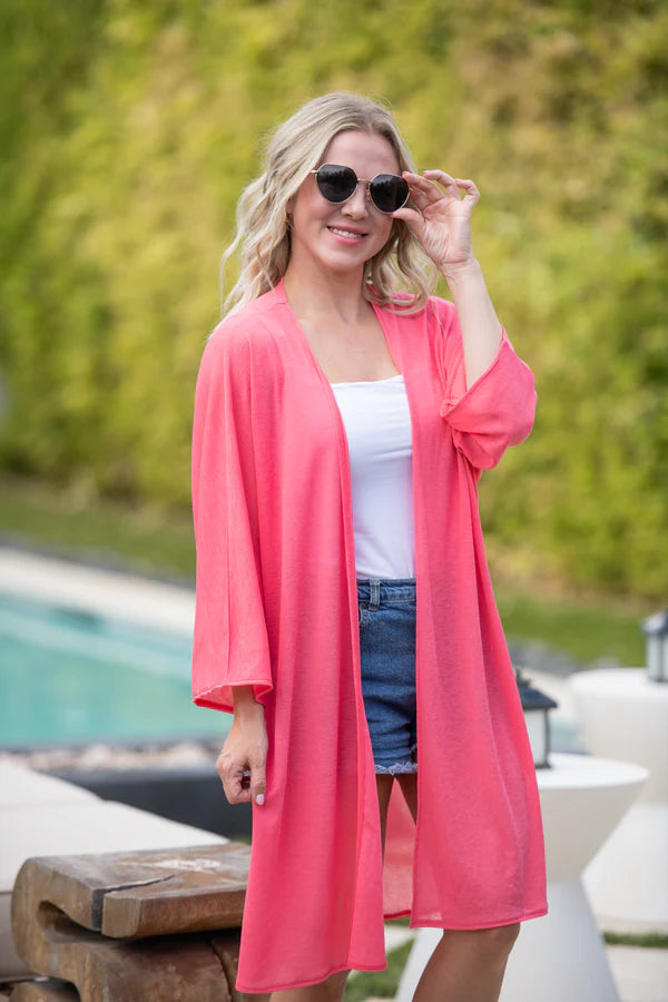 ***PRE-ORDER*** Michelle Mae Ellie Cover-Up Kimono - Sunkissed Coral