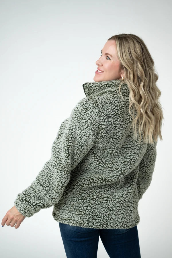 Michelle Mae Two Tone Fullzip Sherpa - Olive
