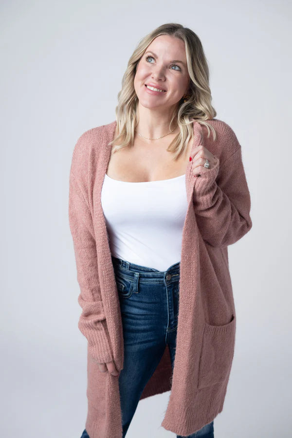 Michelle Mae Madison Cozy Cardigan - Dusty Rose