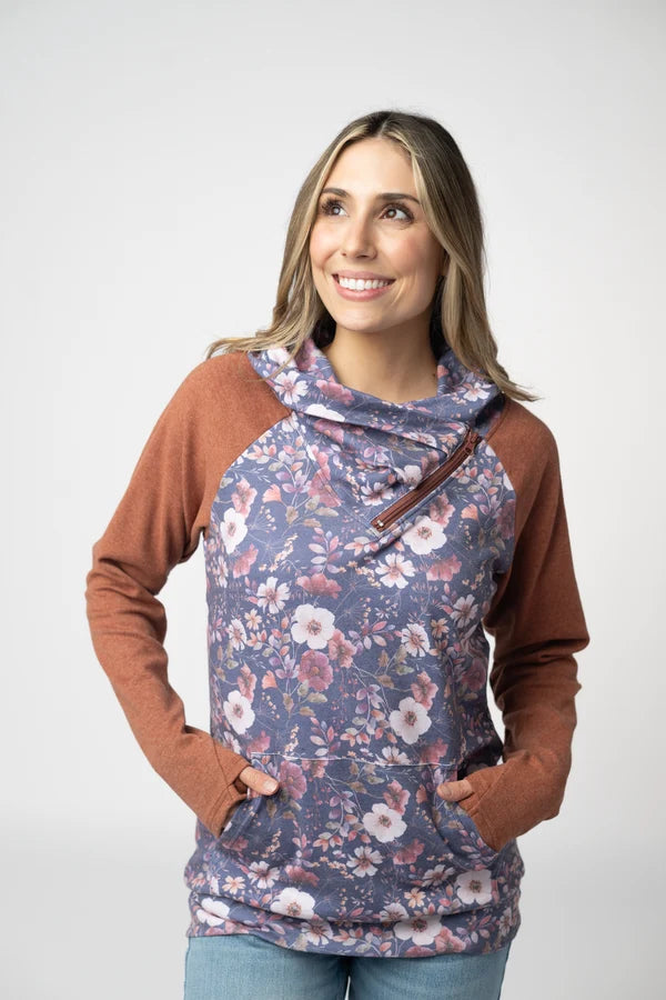 ***PRE-ORDER*** Michelle Mae Classic Zoey ZipCowl Sweatshirt - Blushwood Floral and Terra Cotta