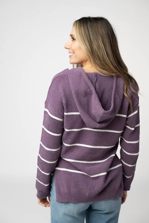 ***PRE-ORDER*** Michelle Mae Maddie Striped Hoodie - Purple