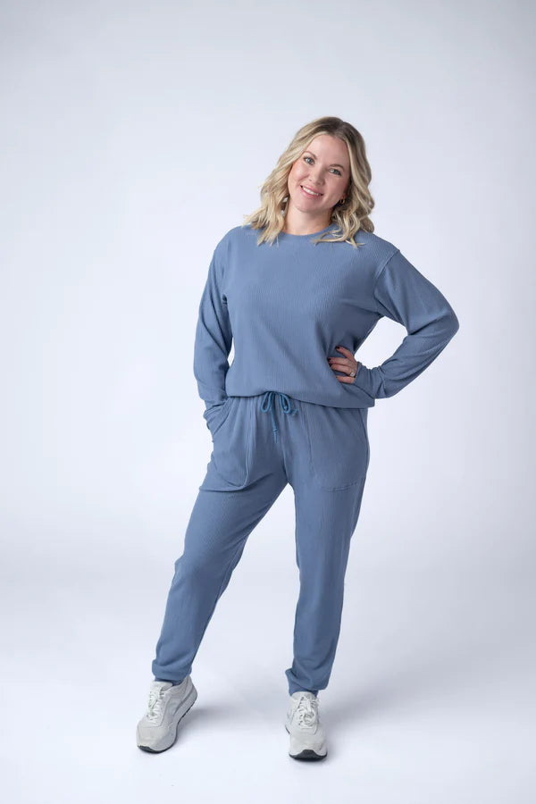 ***PRE-ORDER*** Michelle Mae Corrine Ribbed Pullover Top - Denim