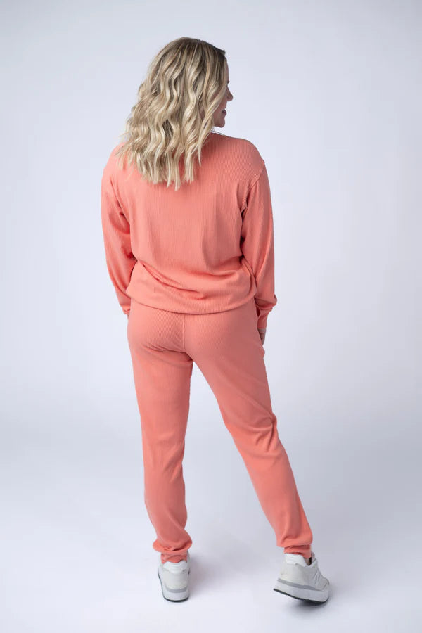 ***PRE-ORDER*** Michelle Mae Corrine Ribbed Pullover Top - Coral