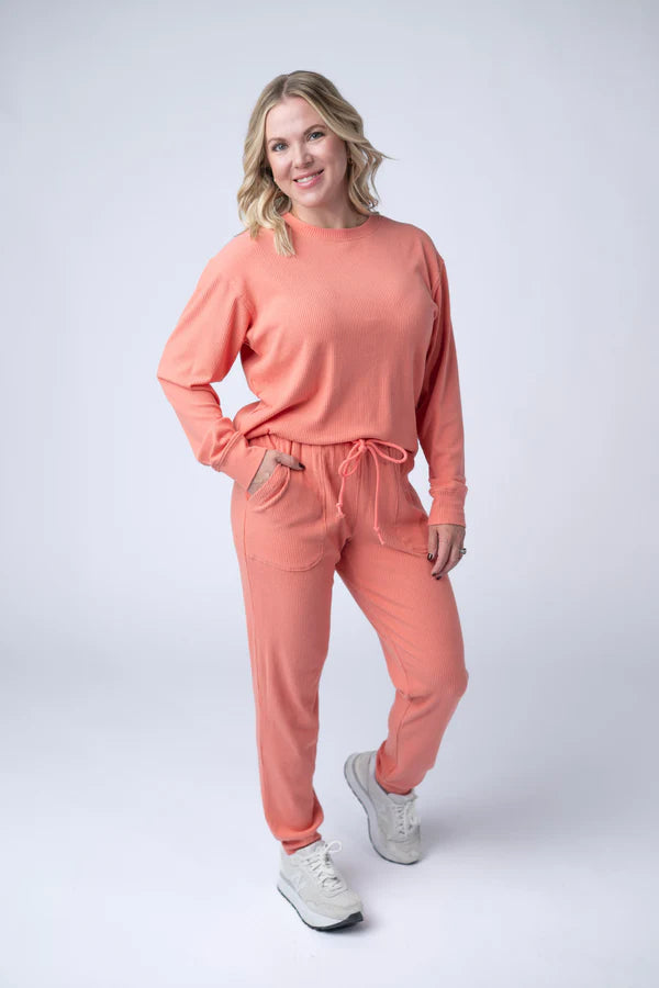 ***PRE-ORDER*** Michelle Mae Corrine Ribbed Pullover Top - Coral