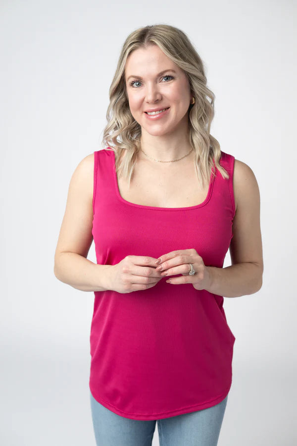 Michelle Mae "Rachel" Ribbed Tank - Hot Pink