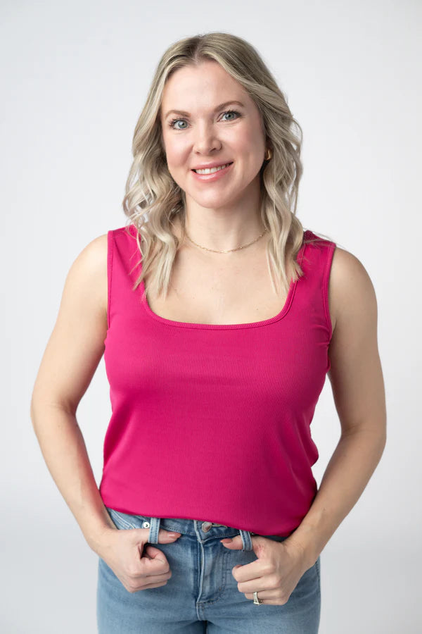 Michelle Mae "Rachel" Ribbed Tank - Hot Pink