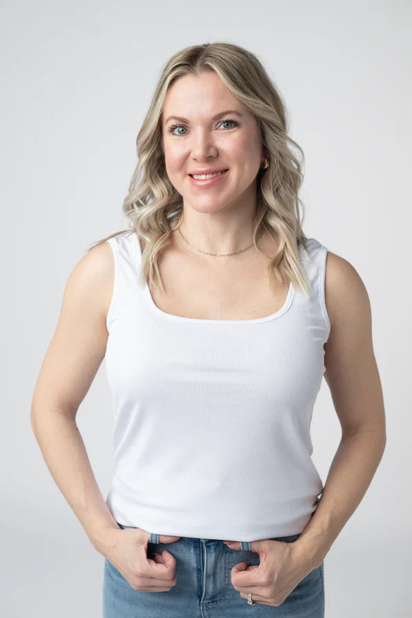 Michelle Mae "Rachel" Ribbed Tank - White