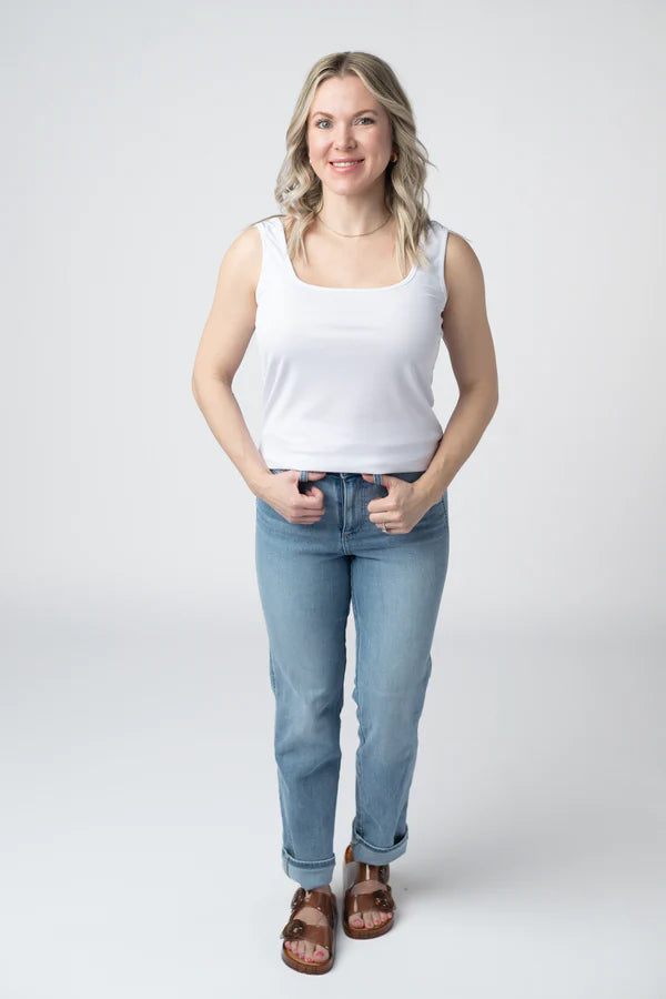 Michelle Mae "Rachel" Ribbed Tank - White