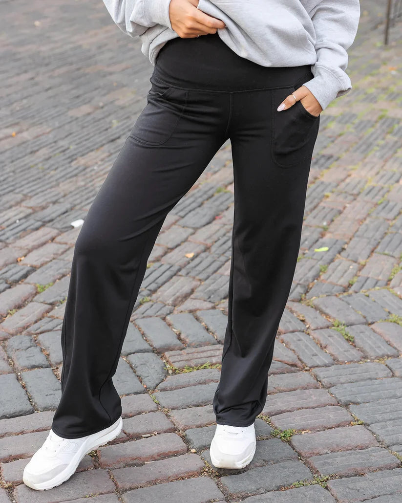 Grace and Lace Fleece Lined Straight Leg Lounge Pants - Black