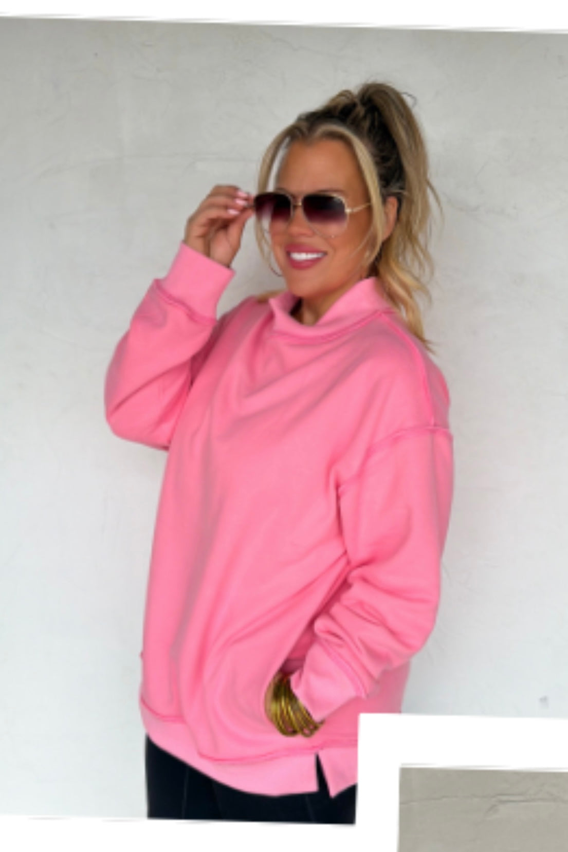 Miller Mock Neck Sweatshirt with Pockets - Pink