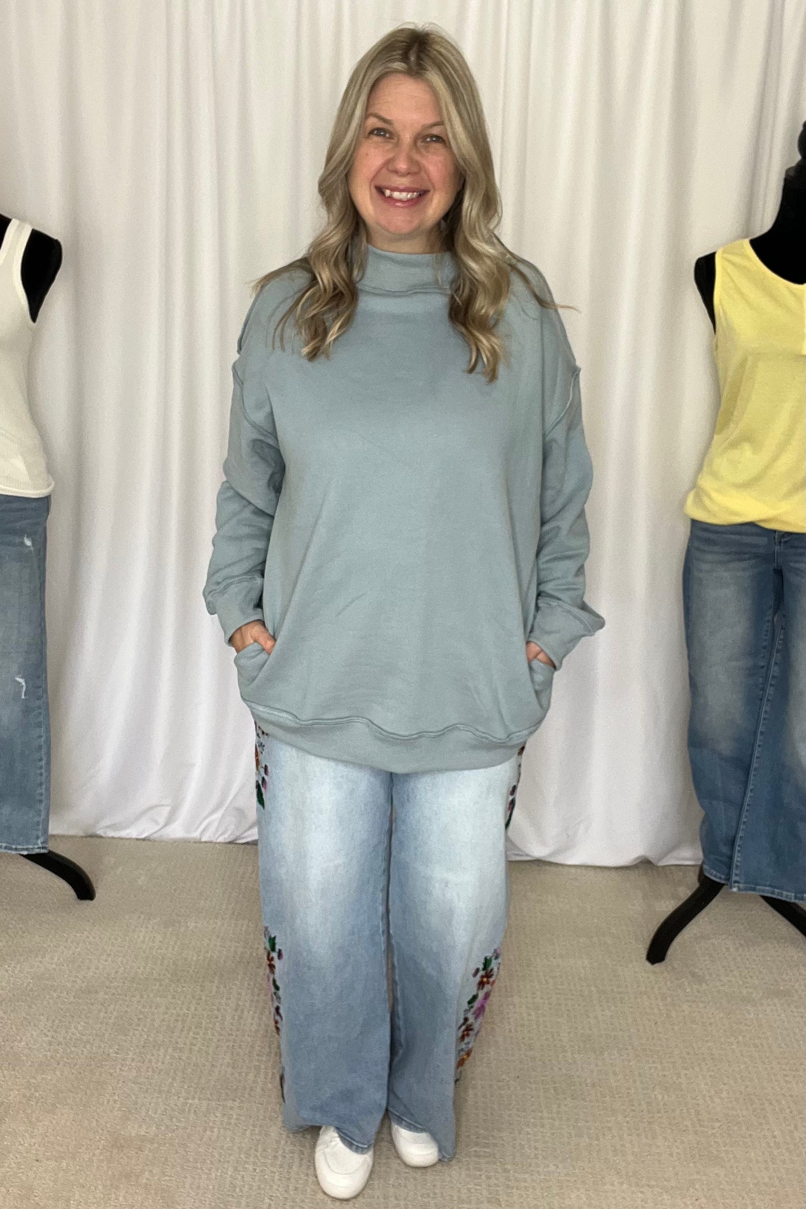 Miller Mock Neck Sweatshirt with Pockets - Denim