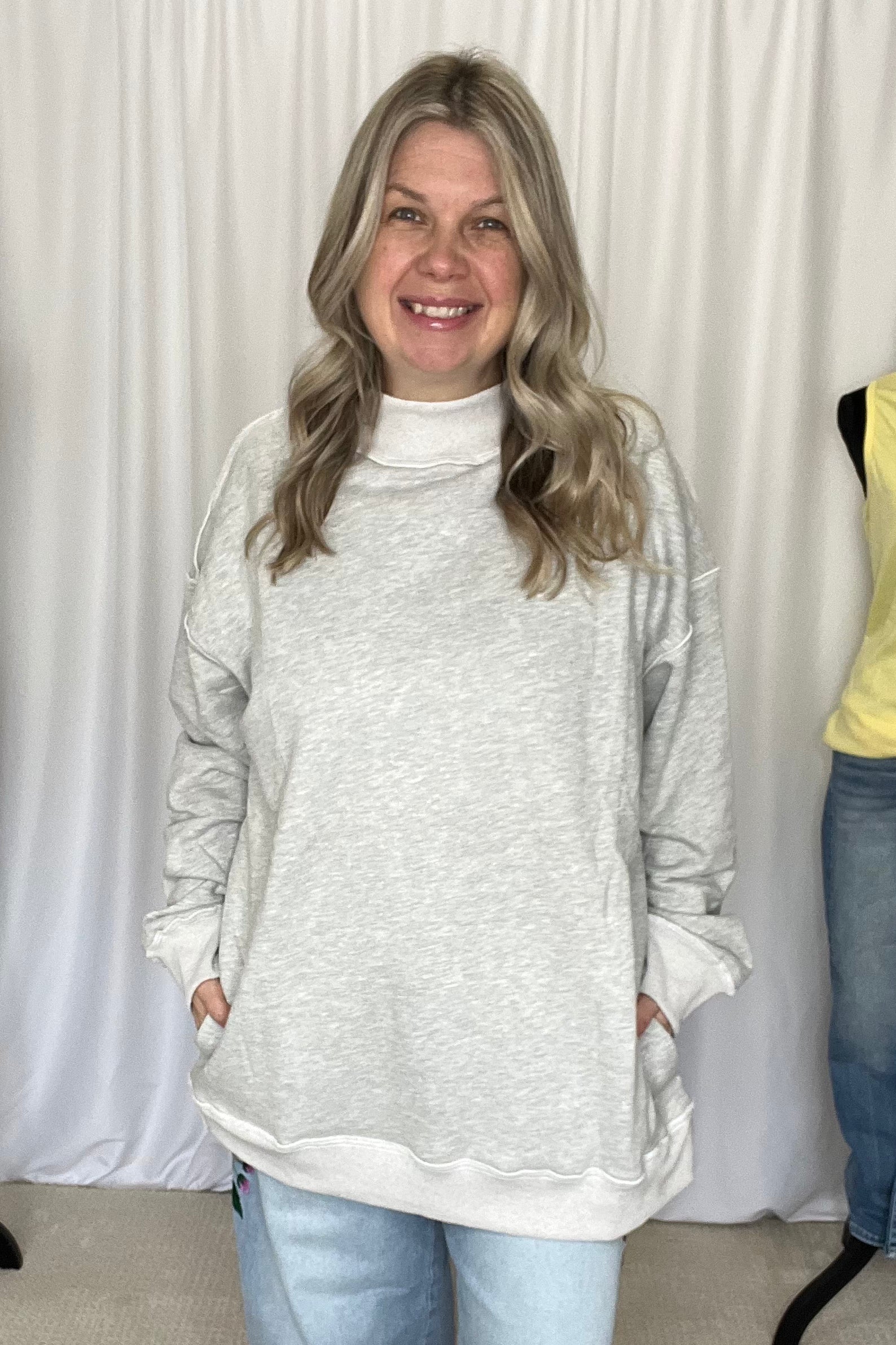 Miller Mock Neck Sweatshirt with Pockets - Grey