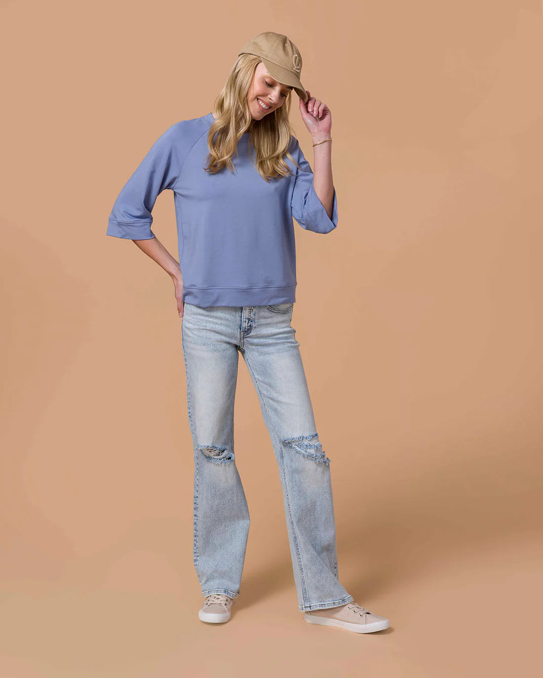 ***PRE-ORDER*** Grace &amp; Lace Everyday 3/4 Sleeve Crew Neck Sweatshirt - Indigo