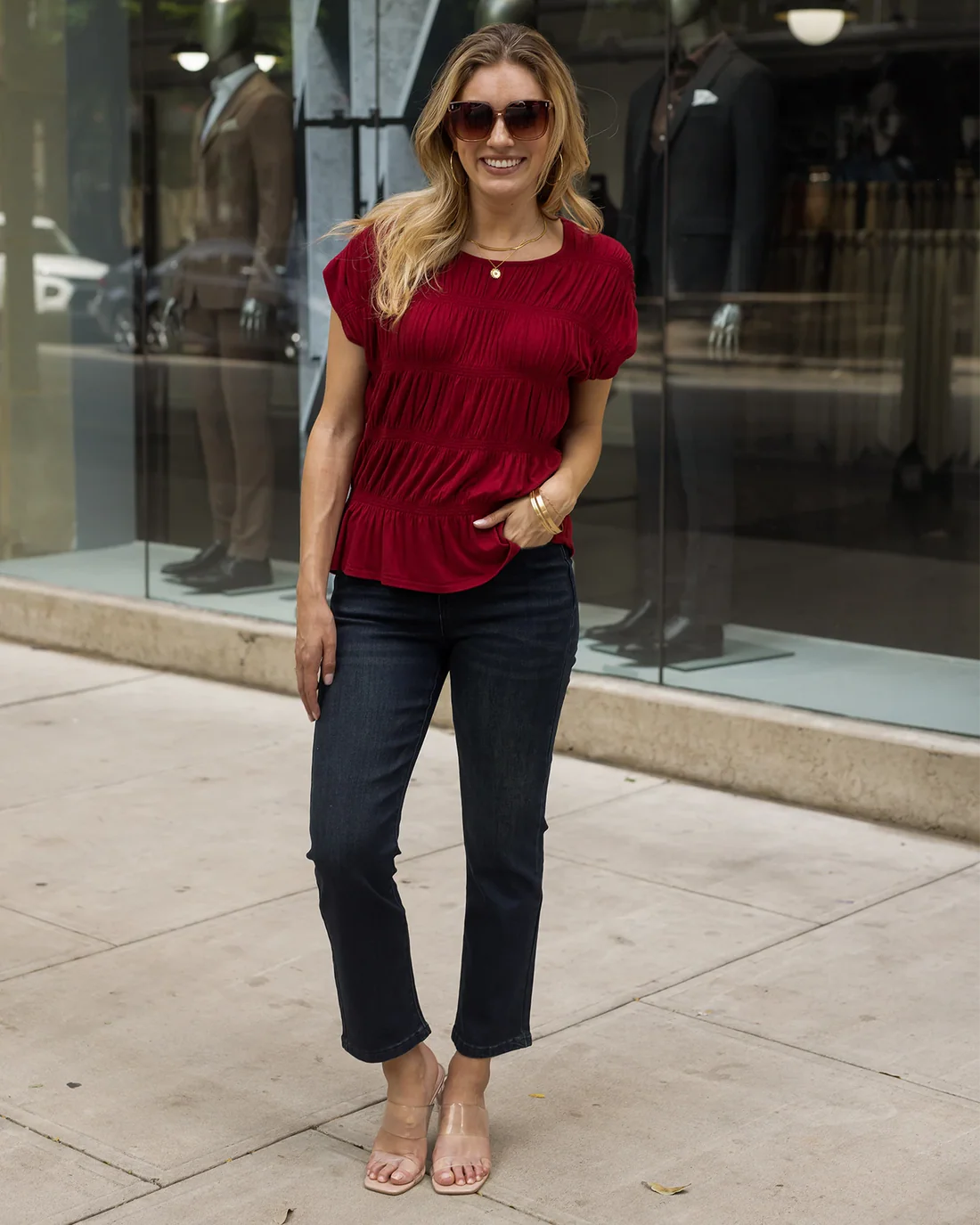 Grace and Lace Shirred Smocked Top - Perfect Red