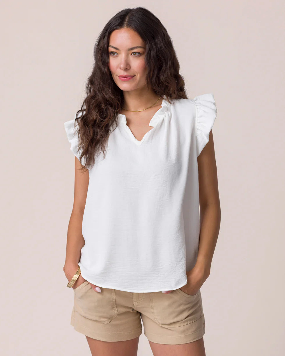 ***PRE-ORDER*** Grace &amp; Lace Effortless Ruffle Collar Top - Off White