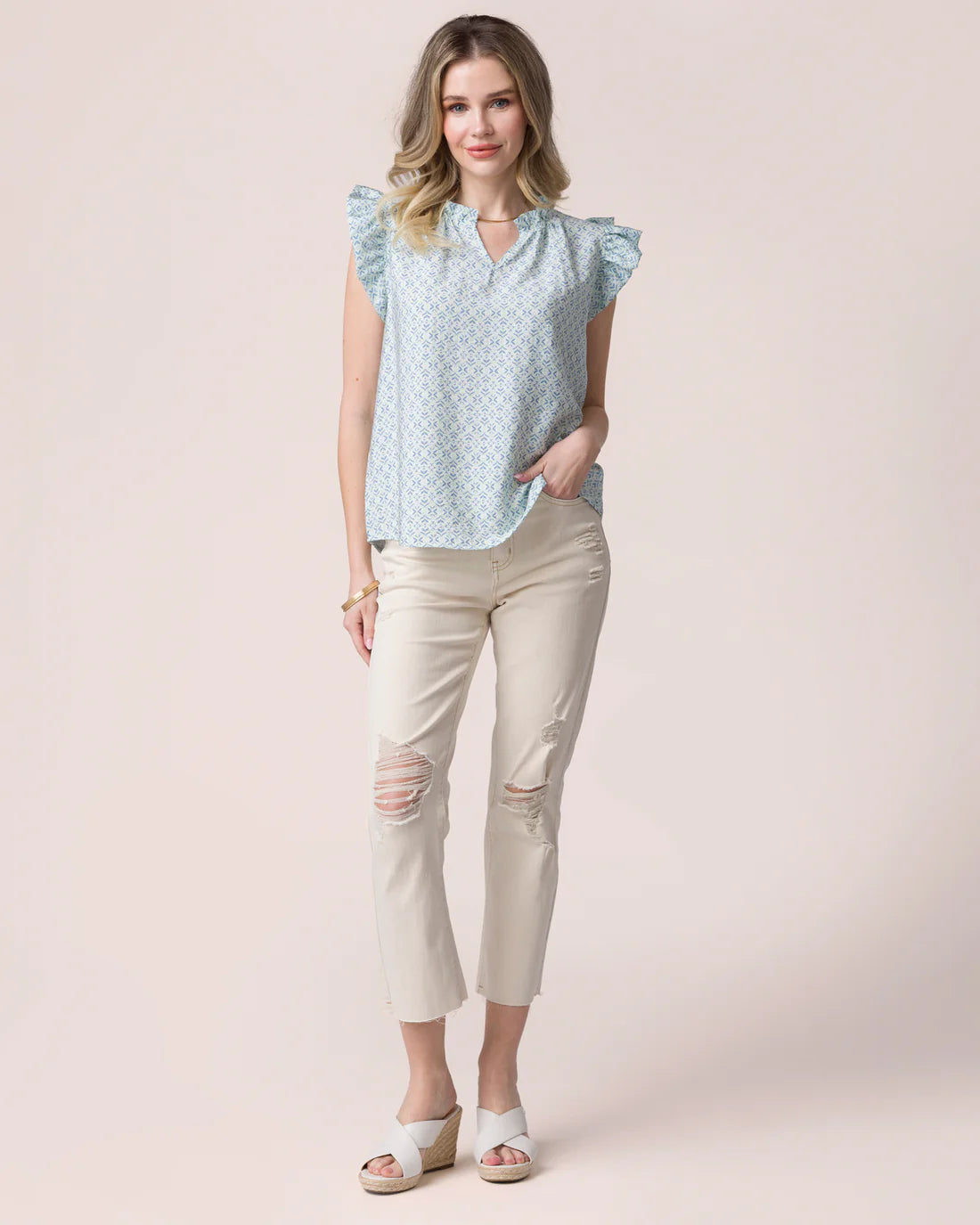 ***PRE-ORDER*** Grace &amp; Lace Effortless Ruffle Collar Top - Coastal Calm