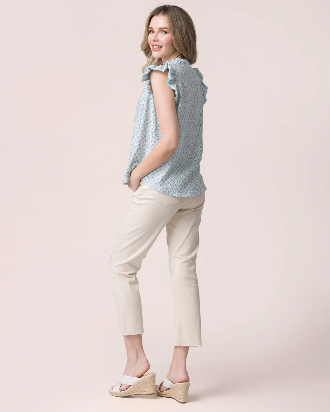 ***PRE-ORDER*** Grace &amp; Lace Effortless Ruffle Collar Top - Coastal Calm