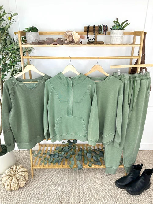 ***PRE-ORDER*** Michelle Mae Lace Accent Vintage Wash Pullover - Olive