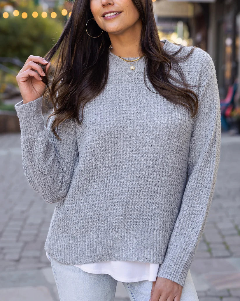 Heathered Waffle Knit Sweater - Heathered Grey