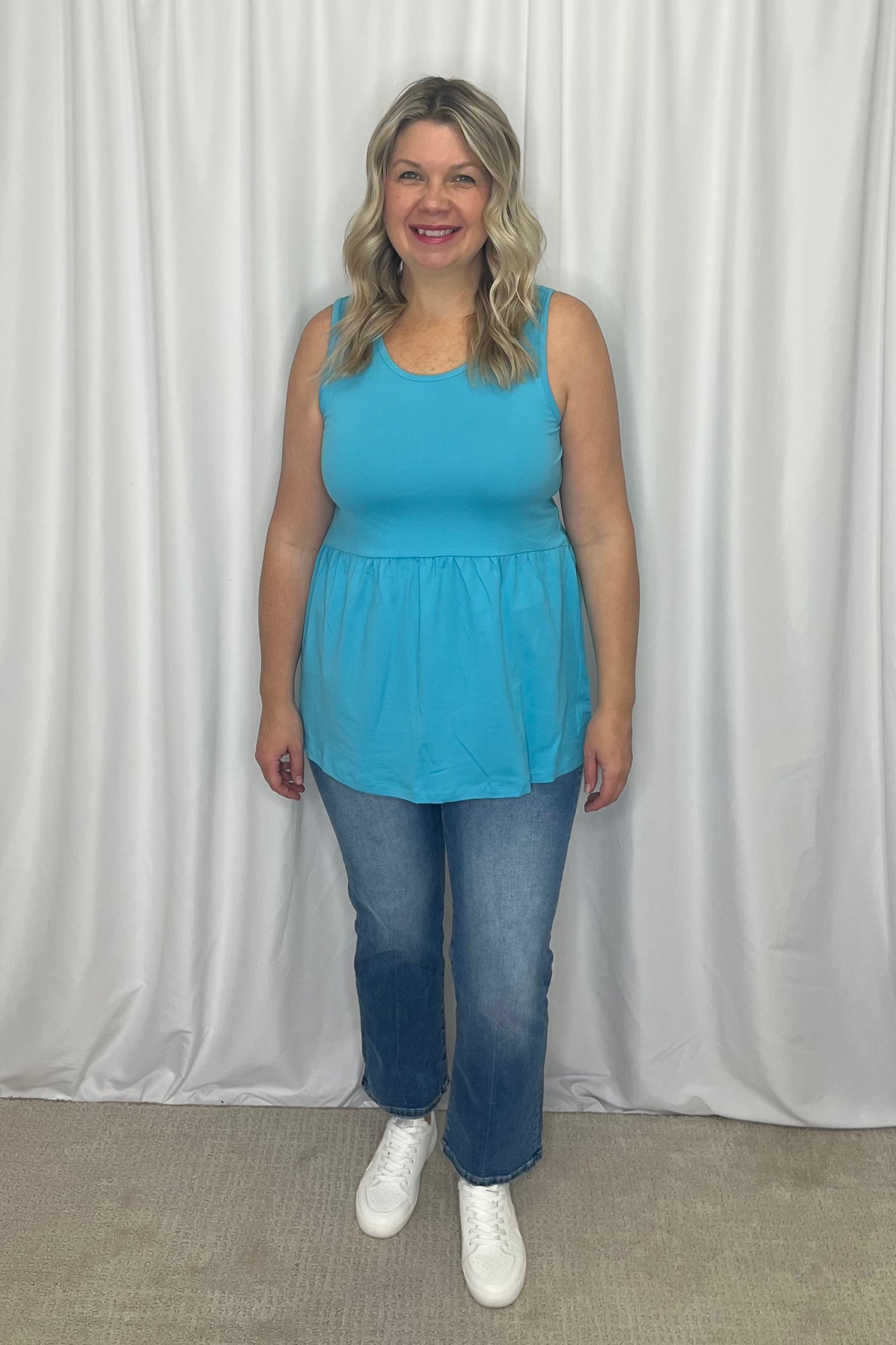 Michelle Mae "Renee" Ruffle Tank Top - Ocean Blue