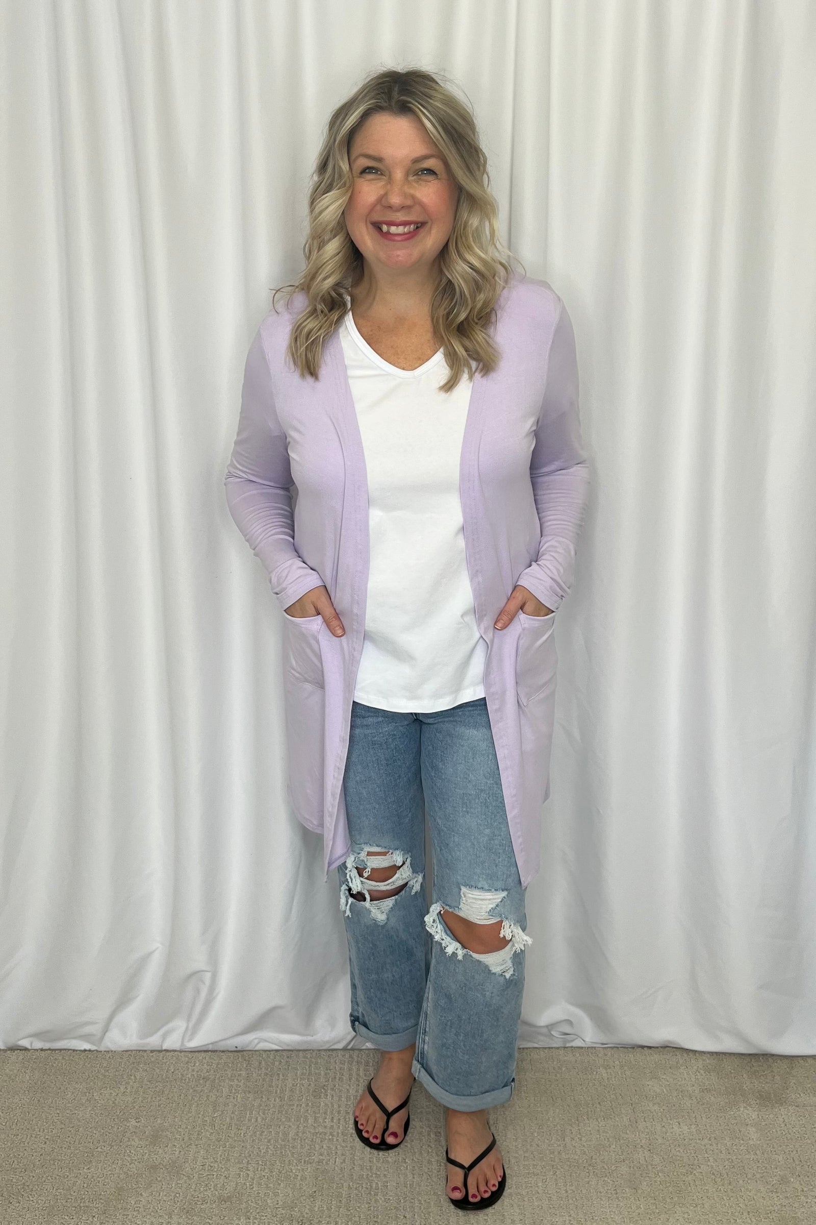 Michelle Mae Classic Cardigan with Pockets - Lavender
