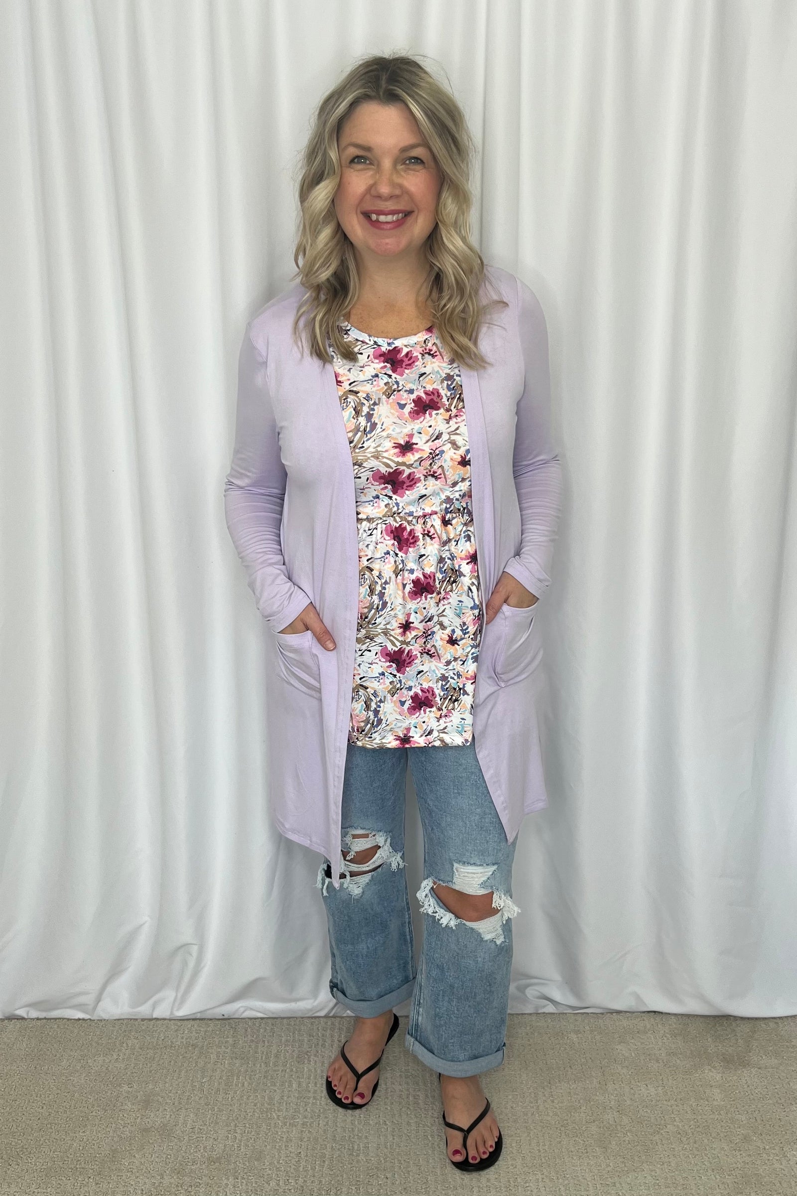 Michelle Mae Classic Cardigan with Pockets - Lavender