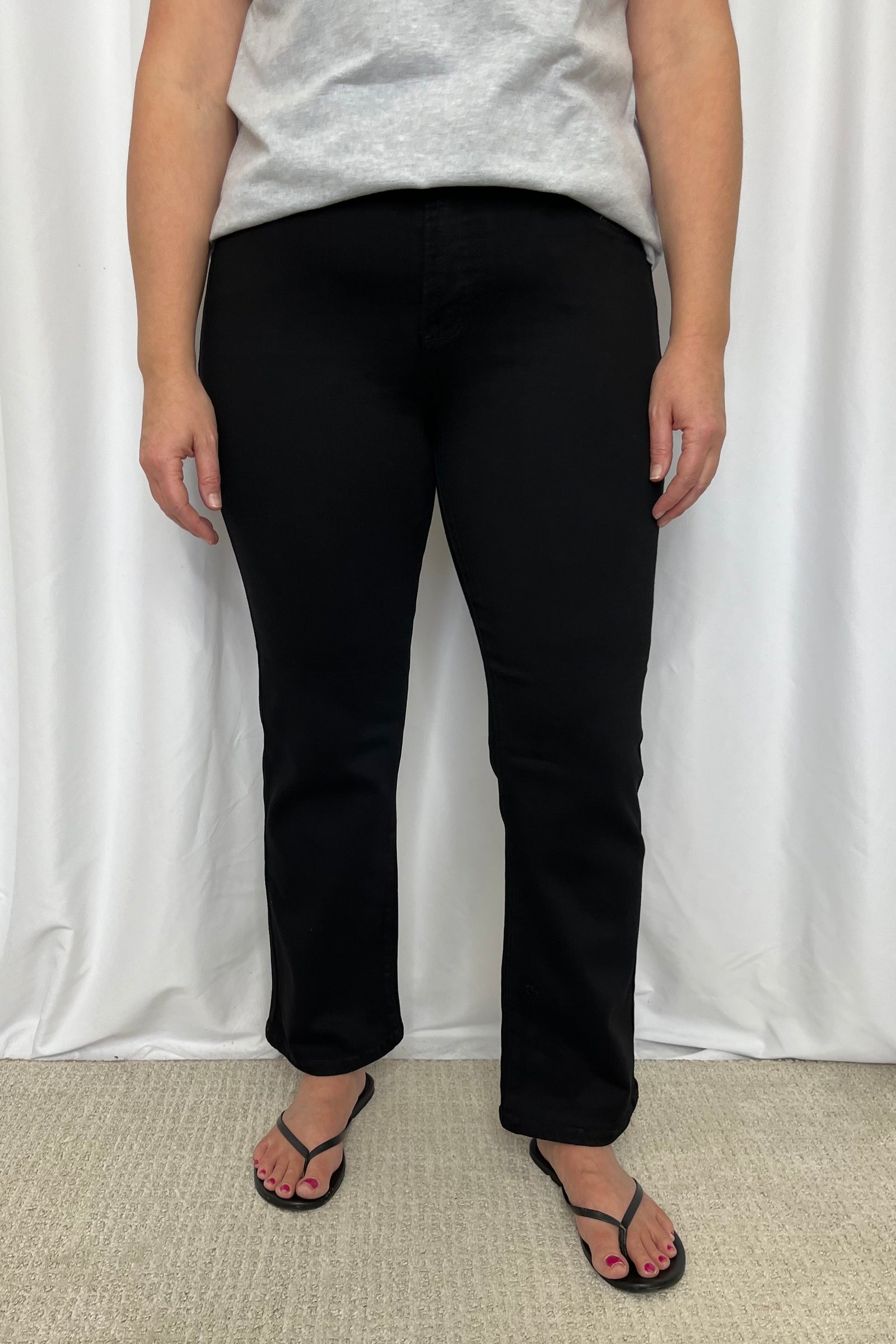 Risen "Britton" Tummy Control High Rise Crop Straight Denim - Jet Black