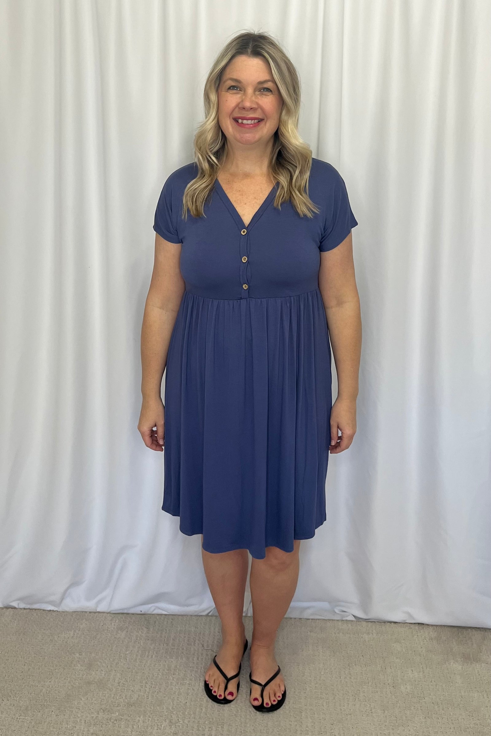 Vanessa Dress with Button Detail - Blue