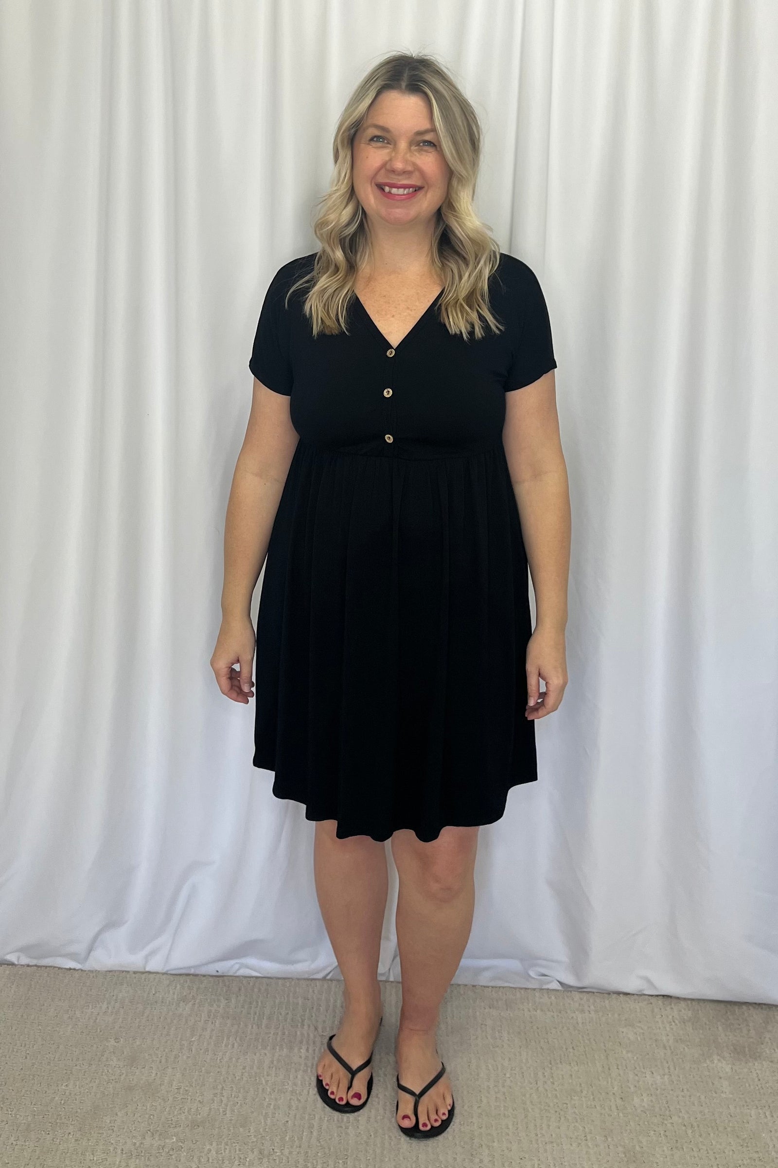 Vanessa Dress with Button Detail - Black