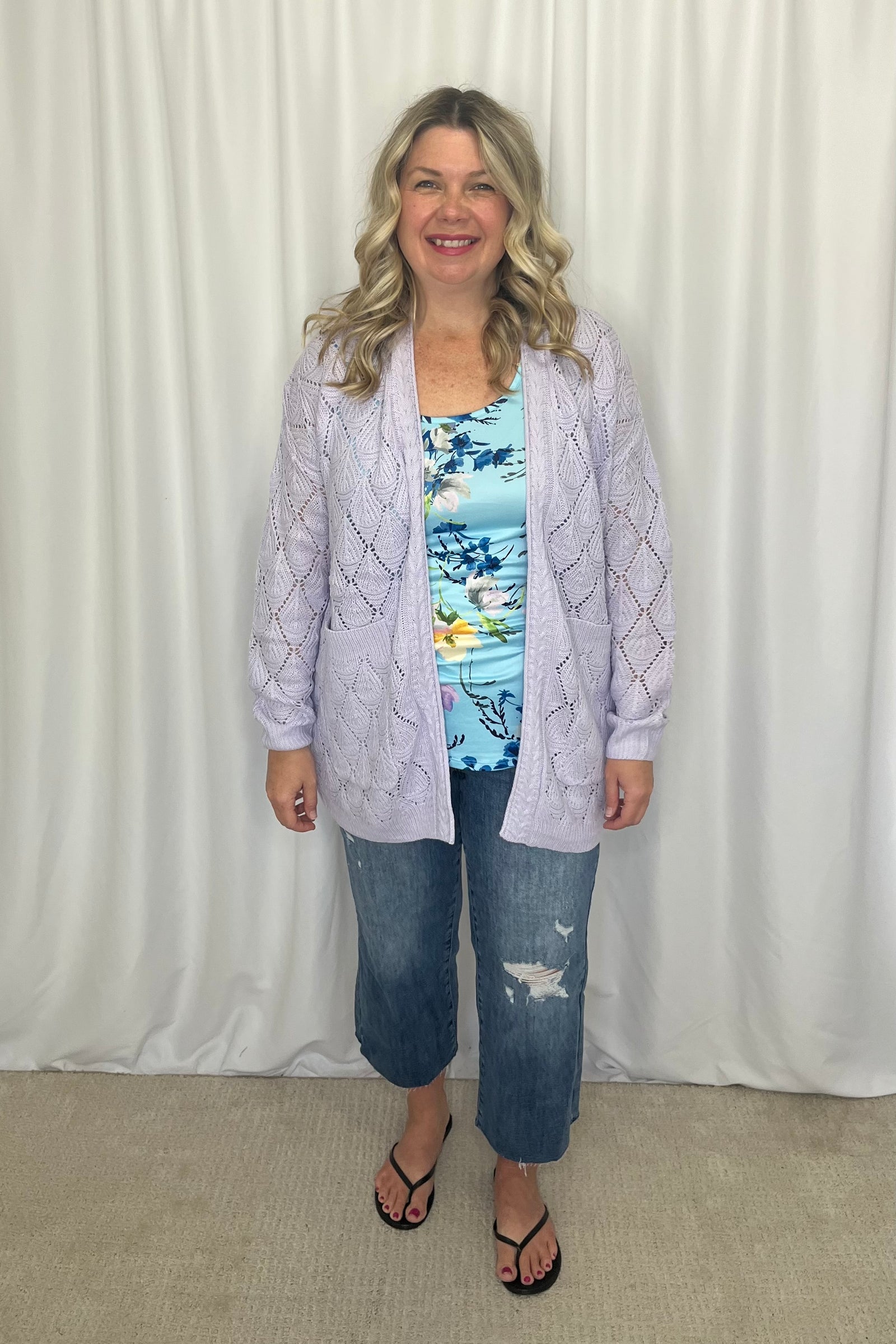 Michelle Mae Open Knit Cardigan - Lavender