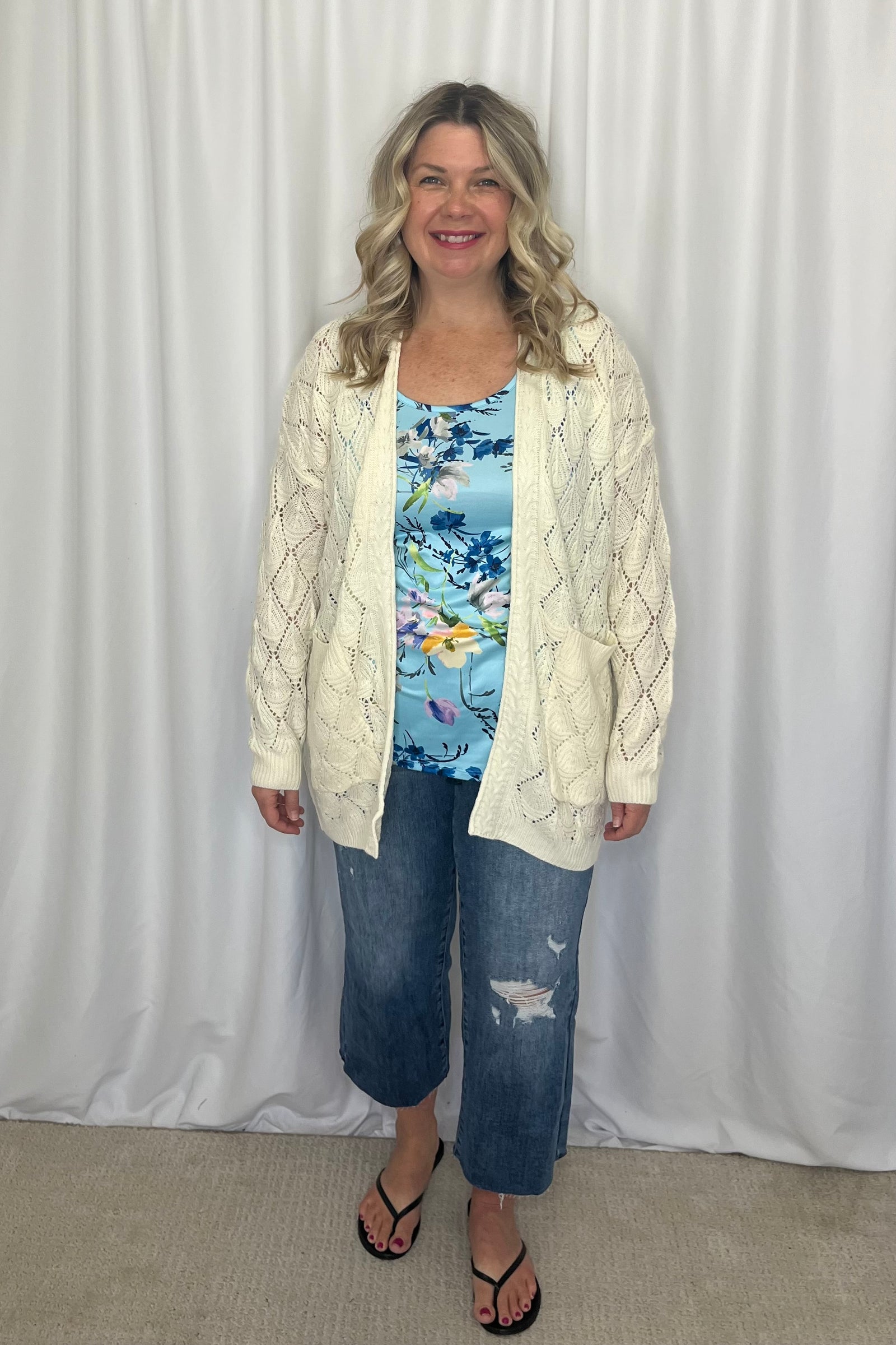 Michelle Mae Open Knit Cardigan - Ivory