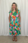 Tricia Midi Floral Dress with Pockets - Turquoise