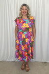 Tricia Midi Floral Dress with Pockets - Fuchsia