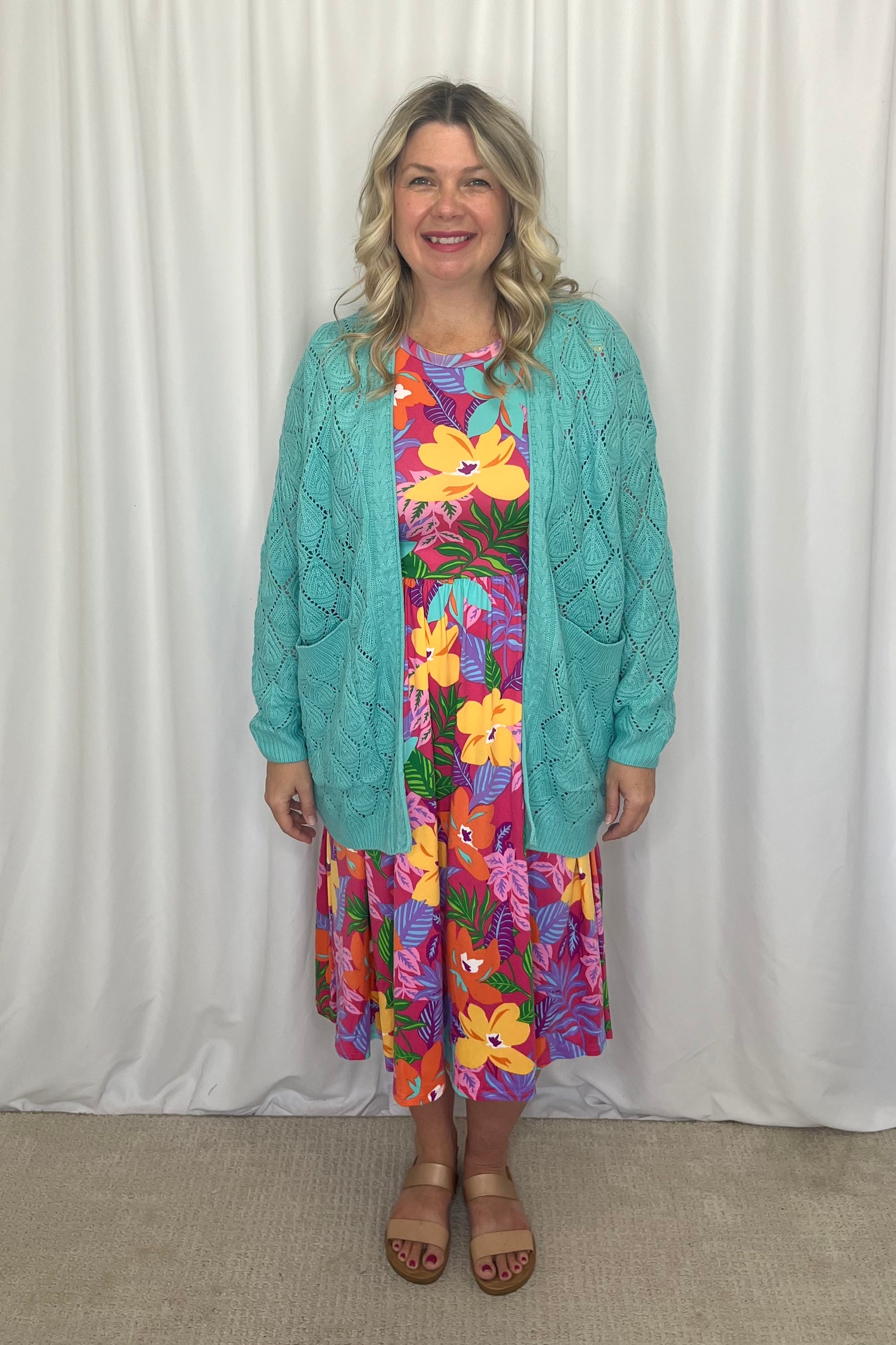 Tricia Midi Floral Dress with Pockets - Fuchsia